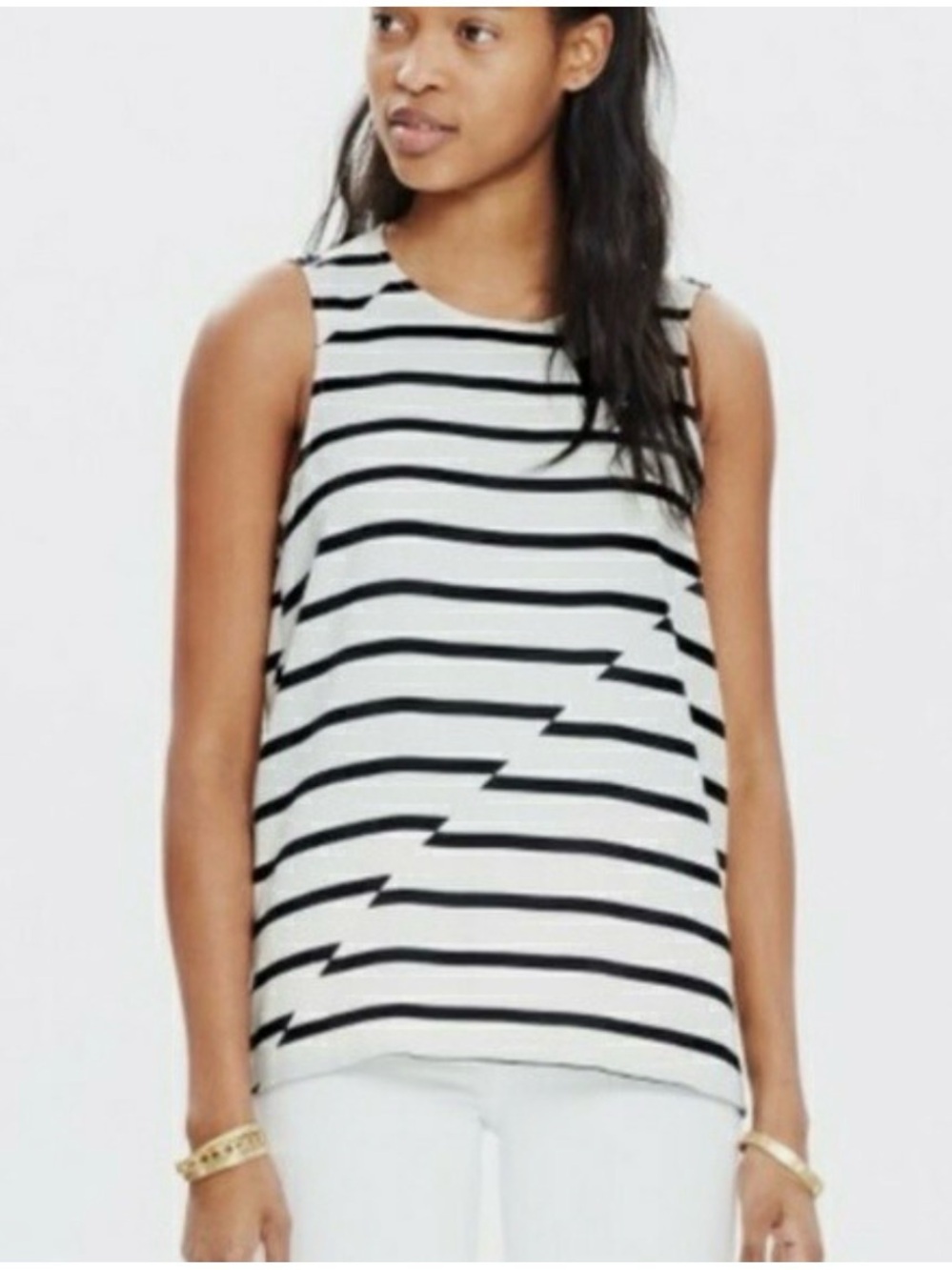 Madewell Asymmetrical Black and White Striped Sleeveless Tank